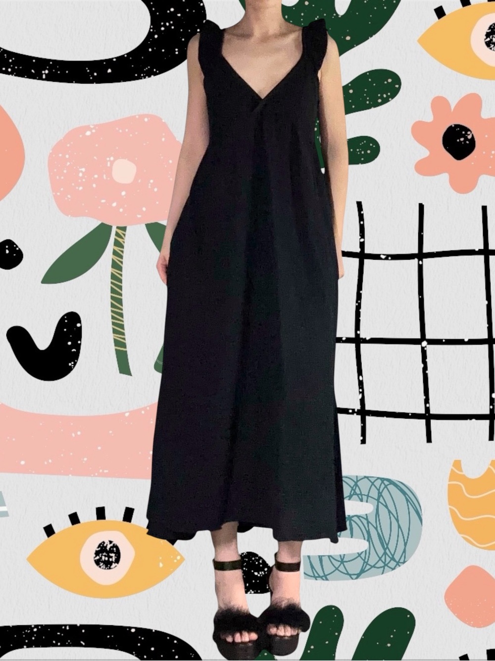 Magaschoni | 100% Organic Cotton Ruffle Strap Babydoll Midi Dress w/ Pockets